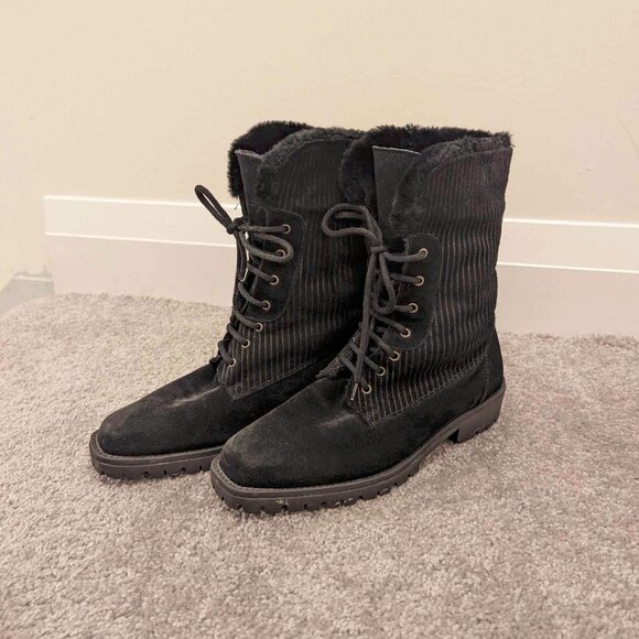 Black Aquatalia by Marvin K Lace Up Suede Winter Boots - Picture 1 of 4